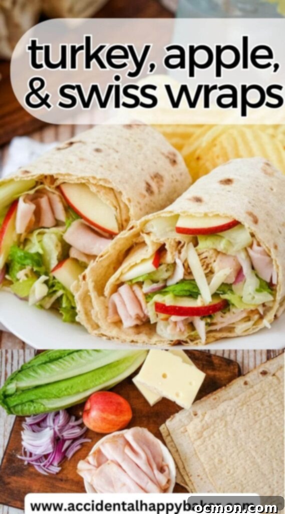 An easy lunch recipe to jazz up your lunchbox. Crunchy and sweet, savory and filling with turkey, apples, swiss cheese, red onions and lettuce tossed in a homemade honey mustard vinaigrette, this turkey wrap makes a delicious and healthy choice for lunches. 