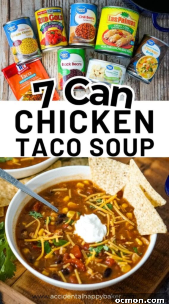 Hearty, flavorful, and filling, this 7 Can Chicken Taco Soup is the epitome of easy cooking! Everything you need for this recipe is shelf stable. With this easy recipe, the hardest part of dinner is opening up the cans and then washing the dishes! 