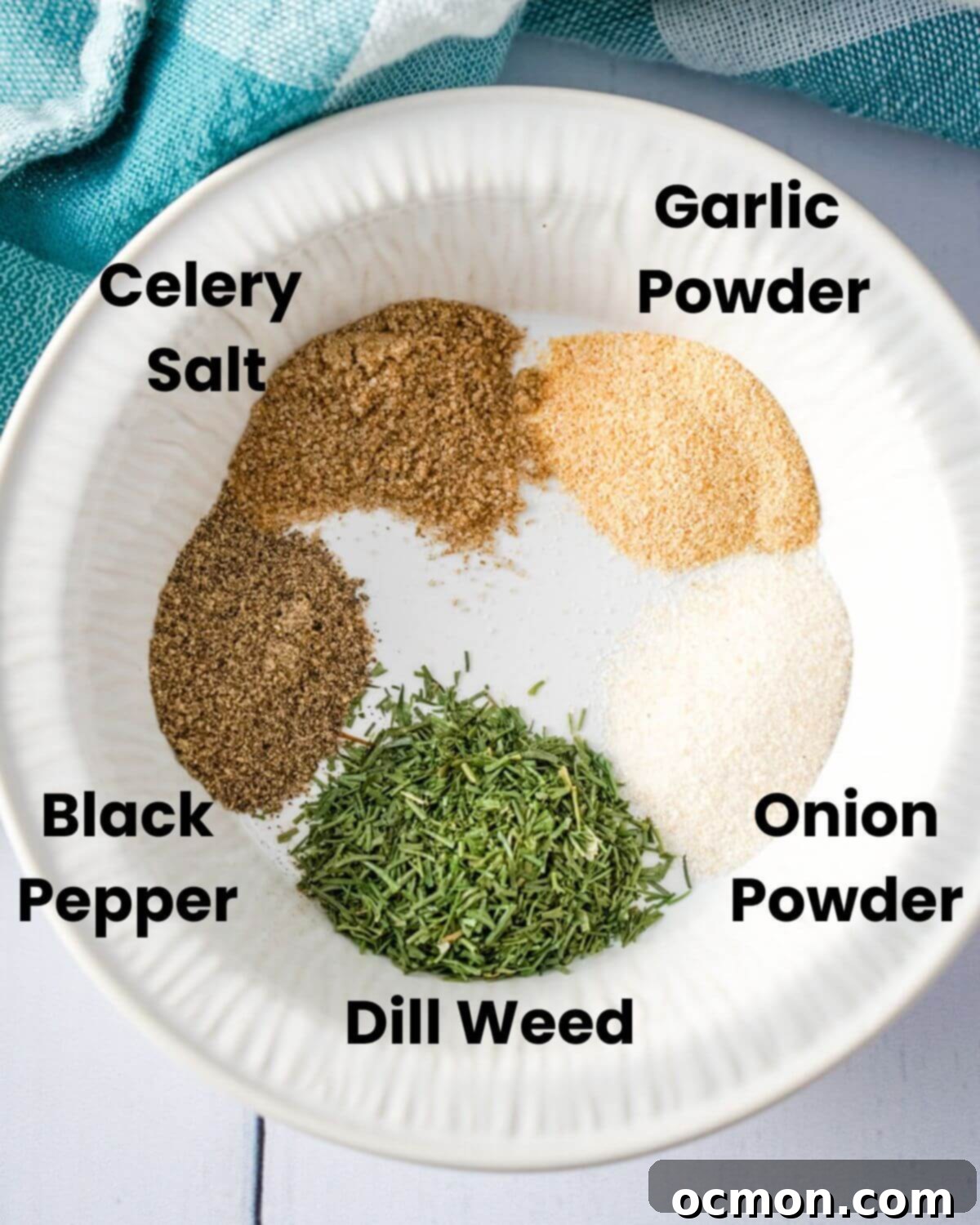 Tangy Dill Pickle Tuna Salad 4 A plate of the spices needed to make Dill Pickle Tuna Salad.