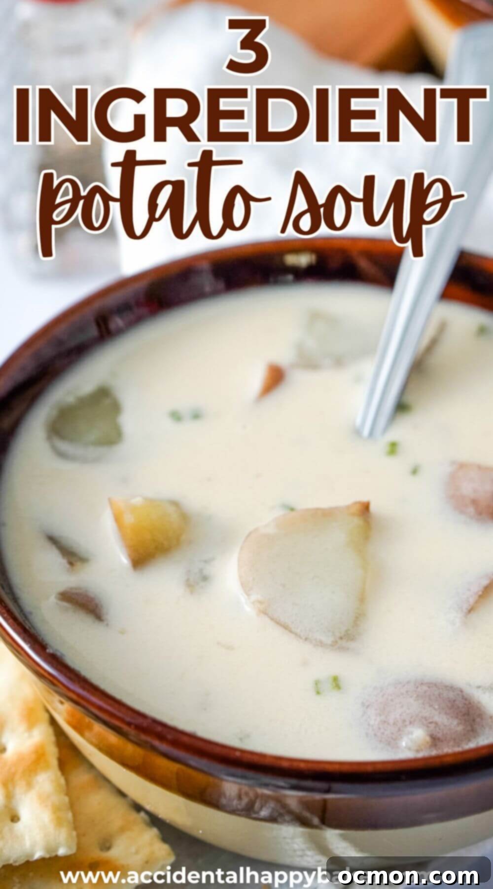 A vibrant image of creamy 3-ingredient potato soup, with suggested toppings, perfect for pinning.
