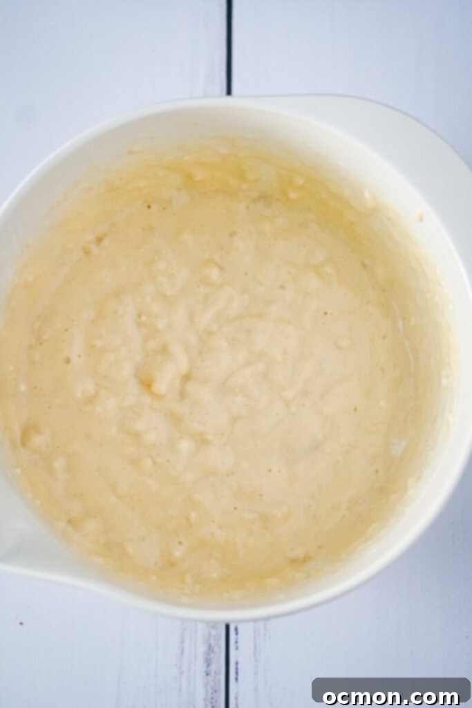 The dry ingredients are added to form a batter.