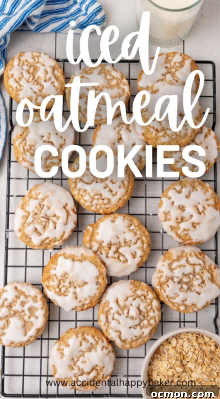 iced oatmeal cookies A stunning close-up of an iced oatmeal cookie, showing its tender, chewy texture and the sweet, delicate crunch of the icing – a truly classic recipe.