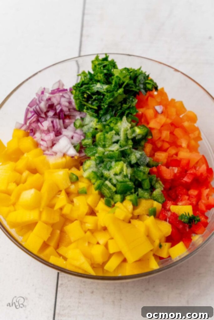 Finely chop all the ingredients and place them in a bowl. 