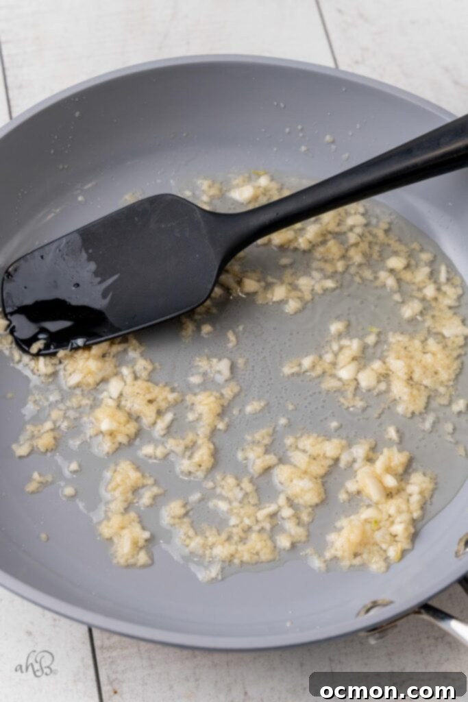 Mince the garlic and ginger. Cook the garlic and ginger until they are fragrant. 