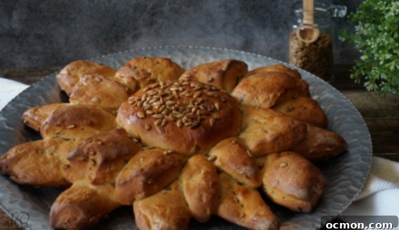 Final baked Sunflower Bread, golden and rustic, ready to be enjoyed.
