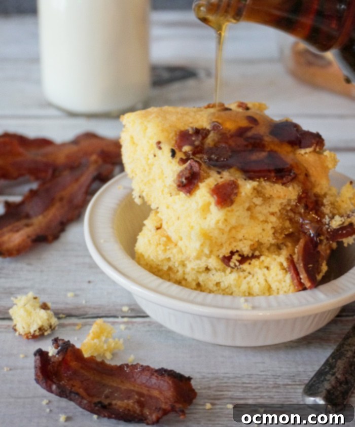 Sweet & Savory Maple Bacon Cornbread 3 Maple Bacon Cornbread. Sweet and savory maple bacon cornbread, a simple twist on cornbread mix that takes 25 minutes.