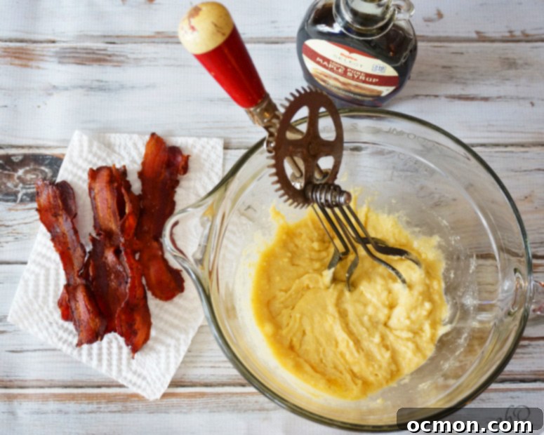 Sweet & Savory Maple Bacon Cornbread 4 Maple Bacon Cornbread. Sweet and savory maple bacon cornbread, a simple twist on cornbread mix that takes 25 minutes.