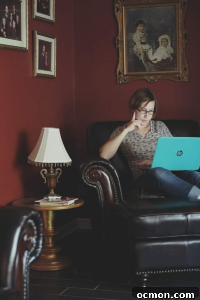 Author's selfie in a new, comfortable blogging chair
