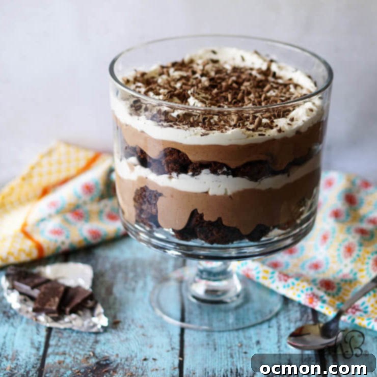 Prepared Chocolate Brownie Trifle, showing its impressive height and layers