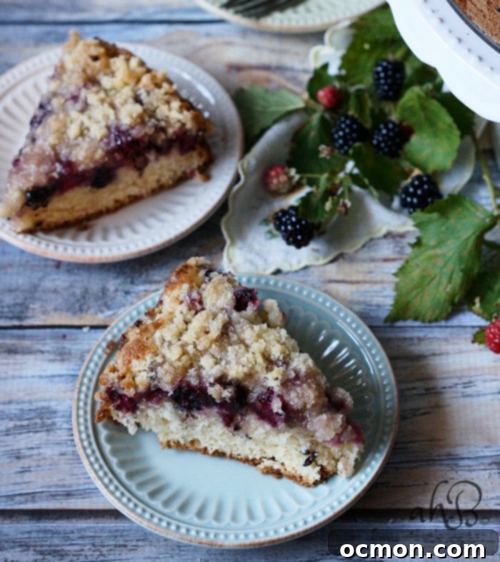 Blackberry Crumble Coffee Cake 7 Freshly baked Blackberry Crumb Kuchen on a wire rack cooling.