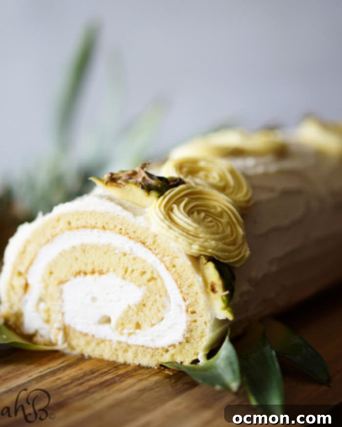 Pina Colada Swiss Cake Roll with creamy filling