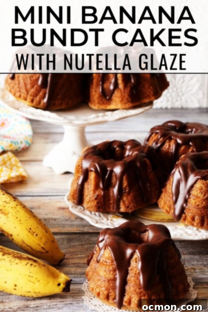 Irresistible Mini Banana Bundt Cakes 7 Promotional image for Mini Banana Bundt Cakes with Nutella Ganache, ideal for pinning on Pinterest