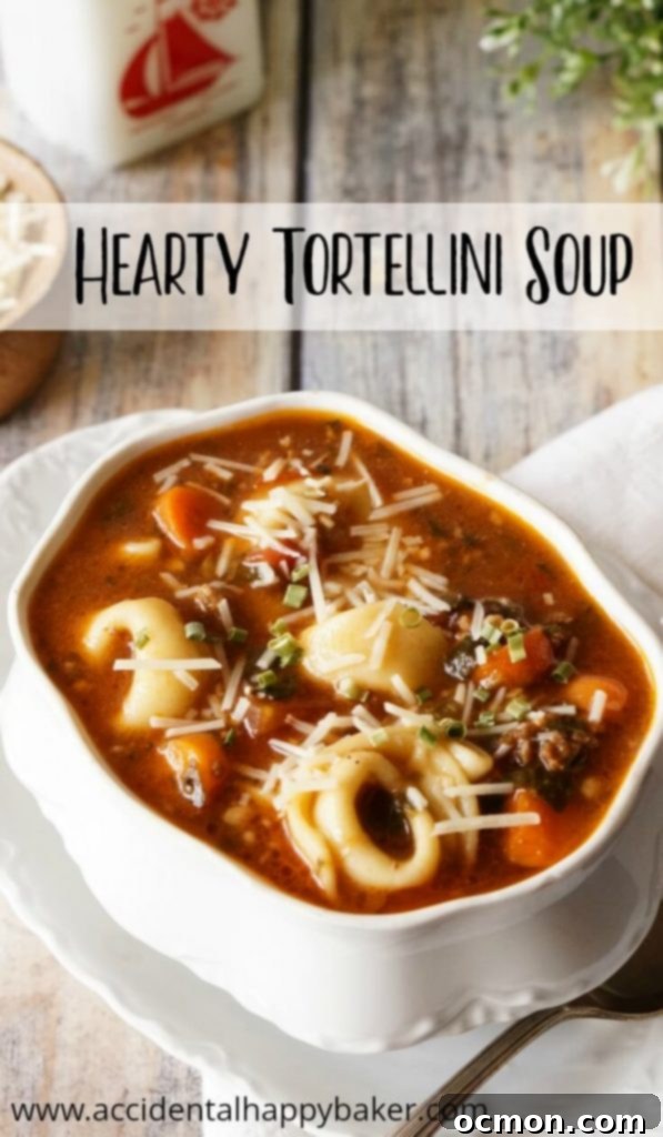 A bowl of hearty tortellini soup. 