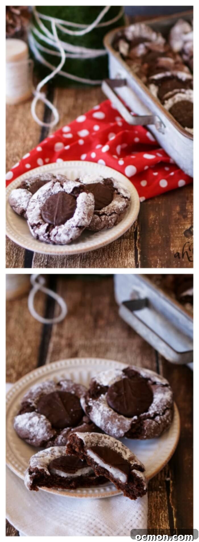 Cool Mint Fudge Crinkles 2 Delicious Mint Middle Fudge Crinkle Cookies Stacked