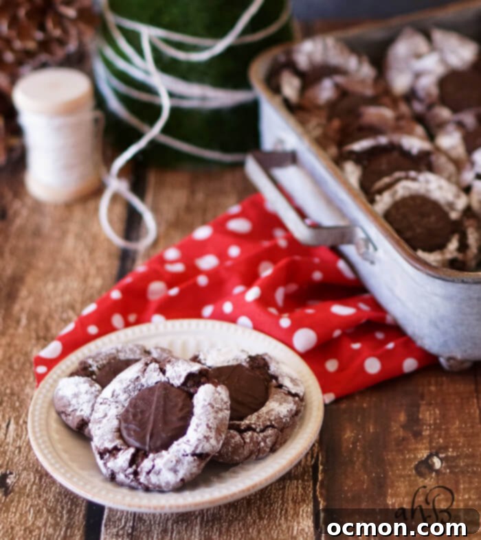 Cool Mint Fudge Crinkles 3 Mint Fudge Crinkle cookie with a visible melted mint center