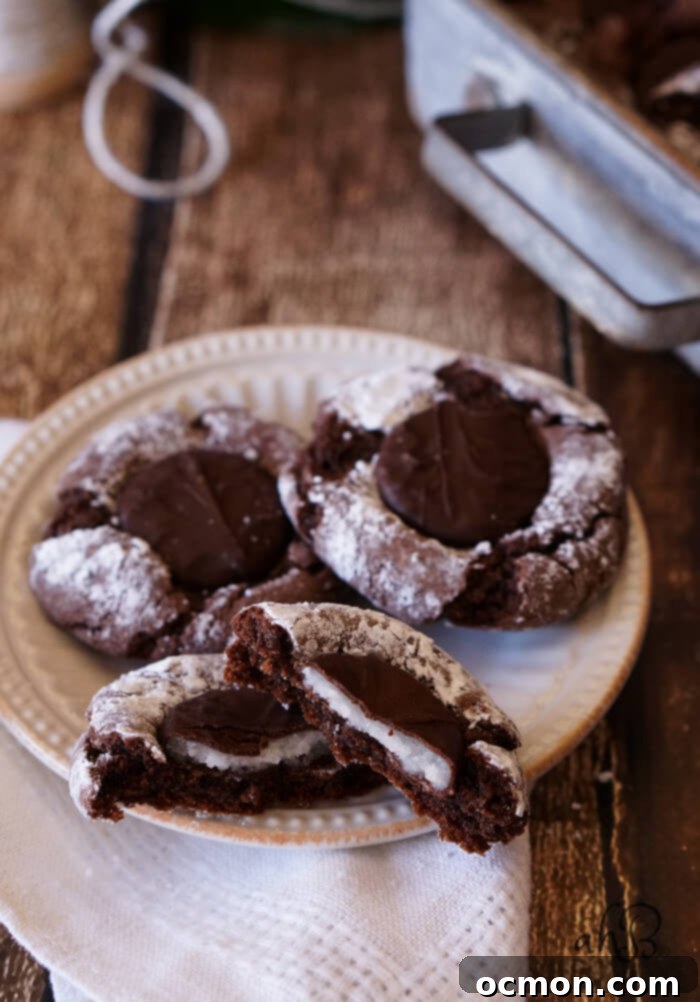 Cool Mint Fudge Crinkles 4 Close-up of a baked Mint Fudge Crinkle cookie