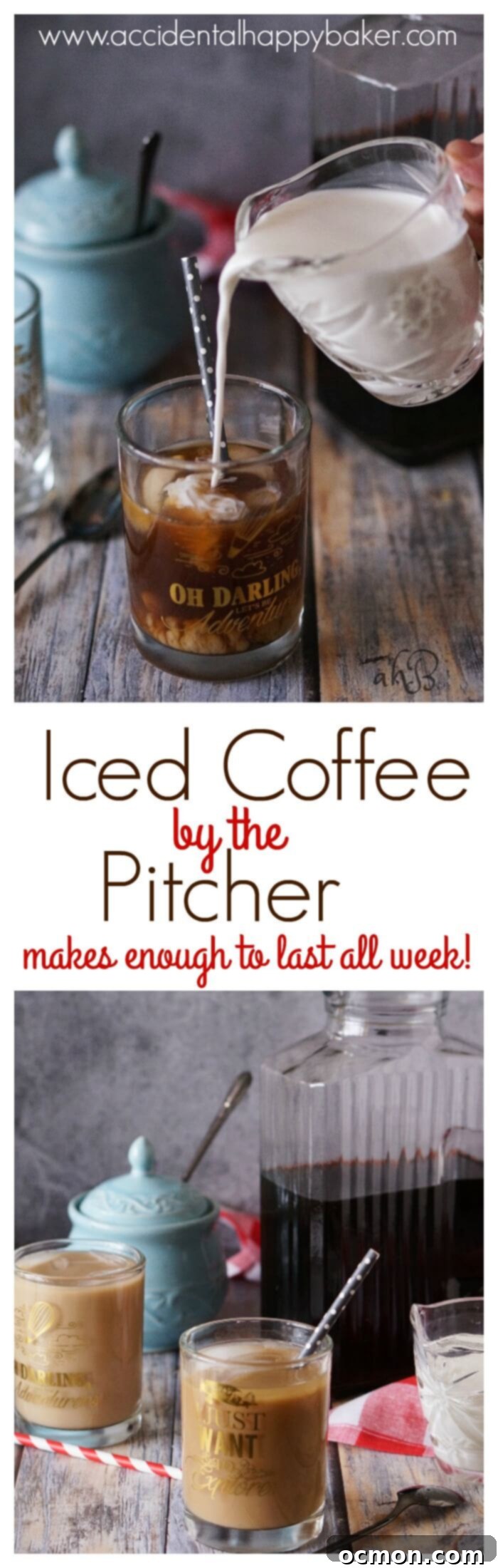 Pitcher Perfect Iced Coffee 2 3 simple steps and you’ve got a pitcher of delicious iced coffee to last you the week! Say goodbye to expensive, over sweetened commercial iced coffee with this easy DIY recipe found on www.accidentalhappybaker.com @AHBamy