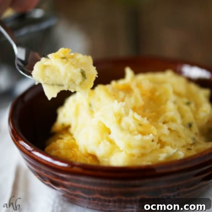 Creamy and fluffy mashed potatoes are taken to the next level of delicious with the addition of sharp cheddar cheese for a side dish everyone will love. Recipe on www.accidentalhappybaker.com @AHBamy