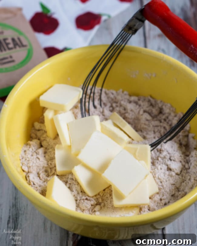 Quick Oatmeal Scones 4 Cold butter is ready to cut in.
