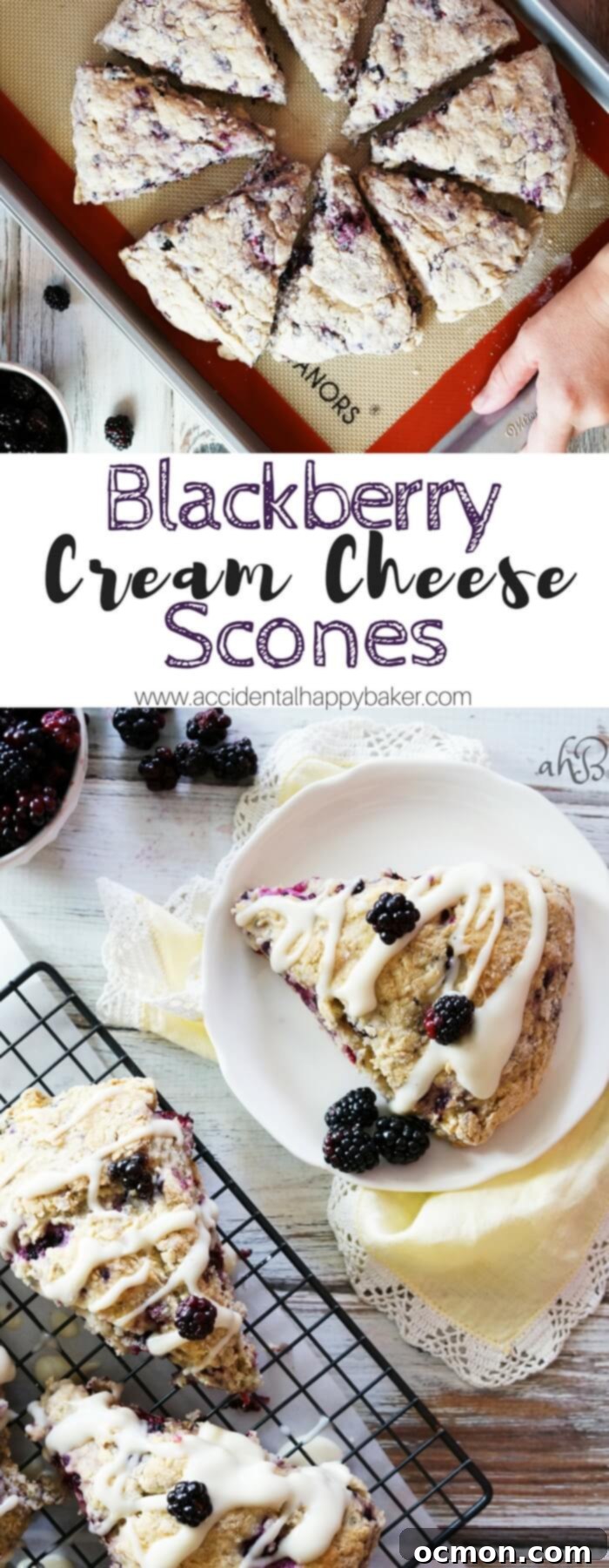 Decadent Blackberry Cream Cheese Scones 2 Delicious Blackberry Cream Cheese Scones topped with a rich glaze