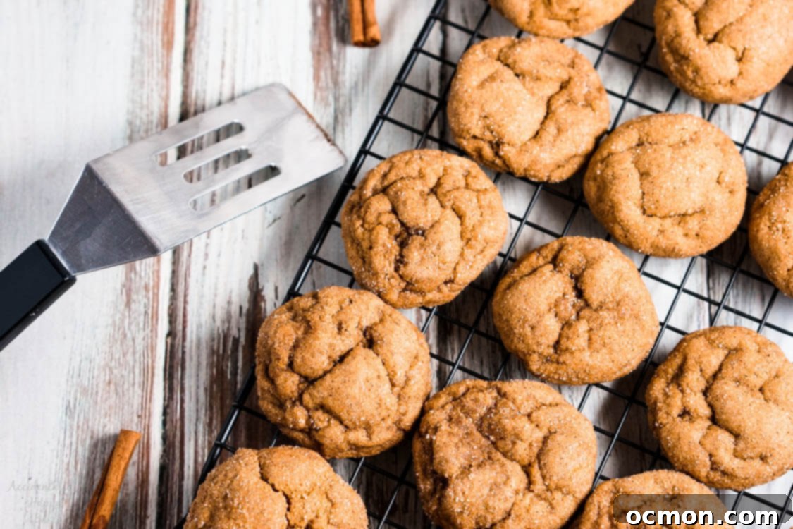 Several pumpkin gingersnap cookies set on a cooling rack, showcasing their beautiful crinkled tops.