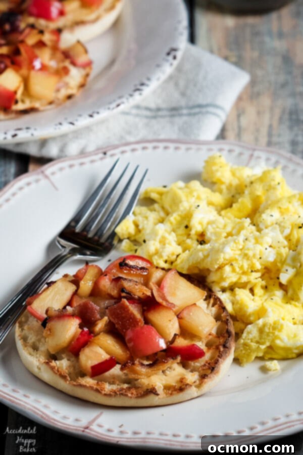 Broiled Apple Bacon Cheese English Muffins with melted cheese