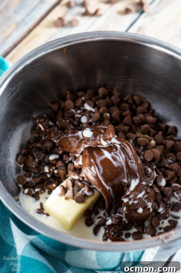 Warmly Spiced Nutella Indulgence 5 Ingredients for making creamy Chocolate Whipped Nutella Frosting: chocolate chips, unsalted butter, Nutella, and heavy cream