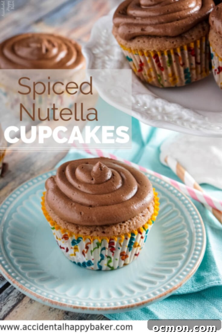Warmly Spiced Nutella Indulgence 9 A beautiful pin image for Spiced Nutella Cupcakes, featuring the finished product with frosting