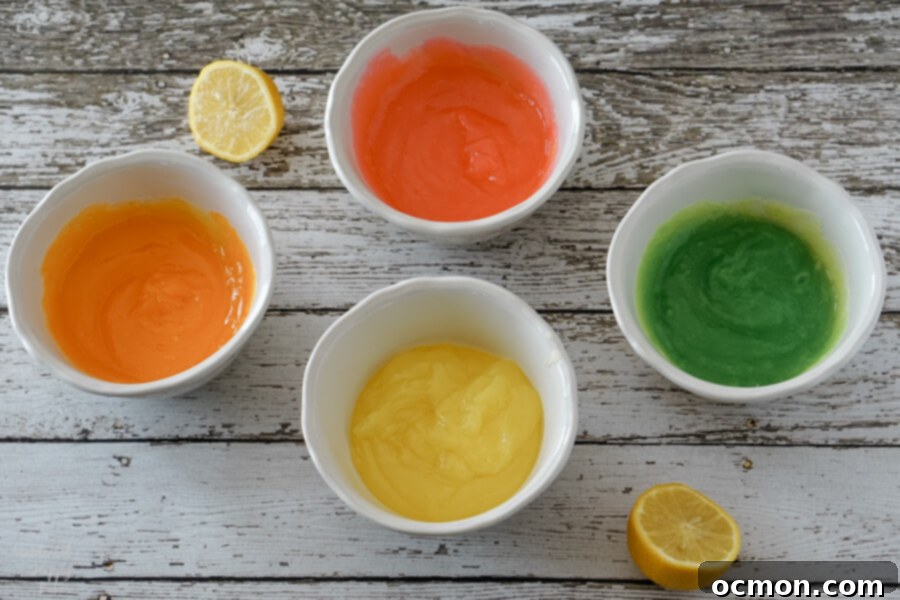 Pastel Peaks of Lemon Sunshine 5 The color is added to divided portions of the filling.