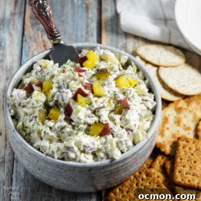 Creamy Dill Pickle Dip ready to serve