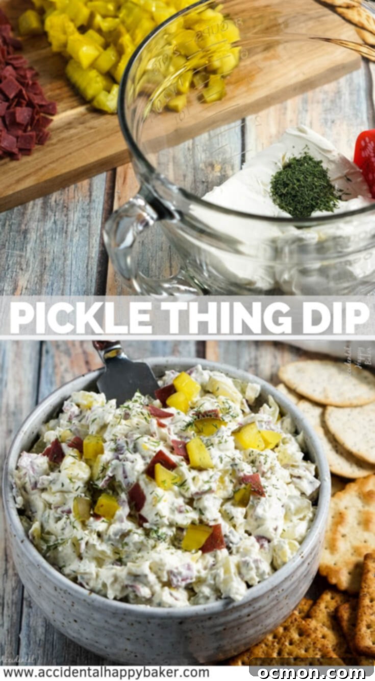Large image of Creamy Dill Pickle Dip on a serving platter, perfect for pinning to Pinterest.