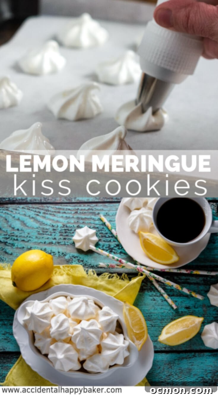 A stunning vertical shot of Lemon Meringue Kisses, perfectly piped and golden, ready to be pinned.