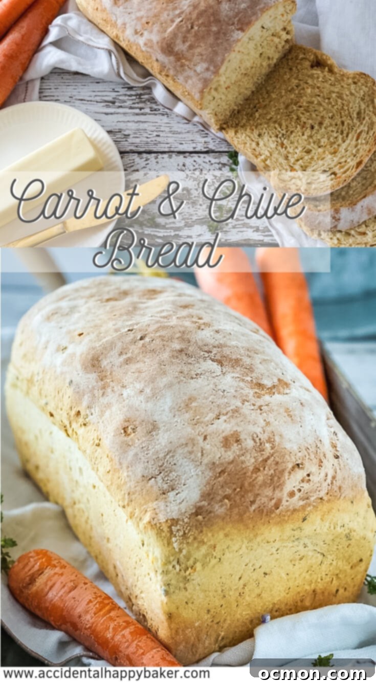 Garden Carrot & Chive Loaf 9 A Pinterest-optimized image featuring homemade carrot and chive bread, highlighting its rustic and speckled appearance. Perfect for home baking enthusiasts.