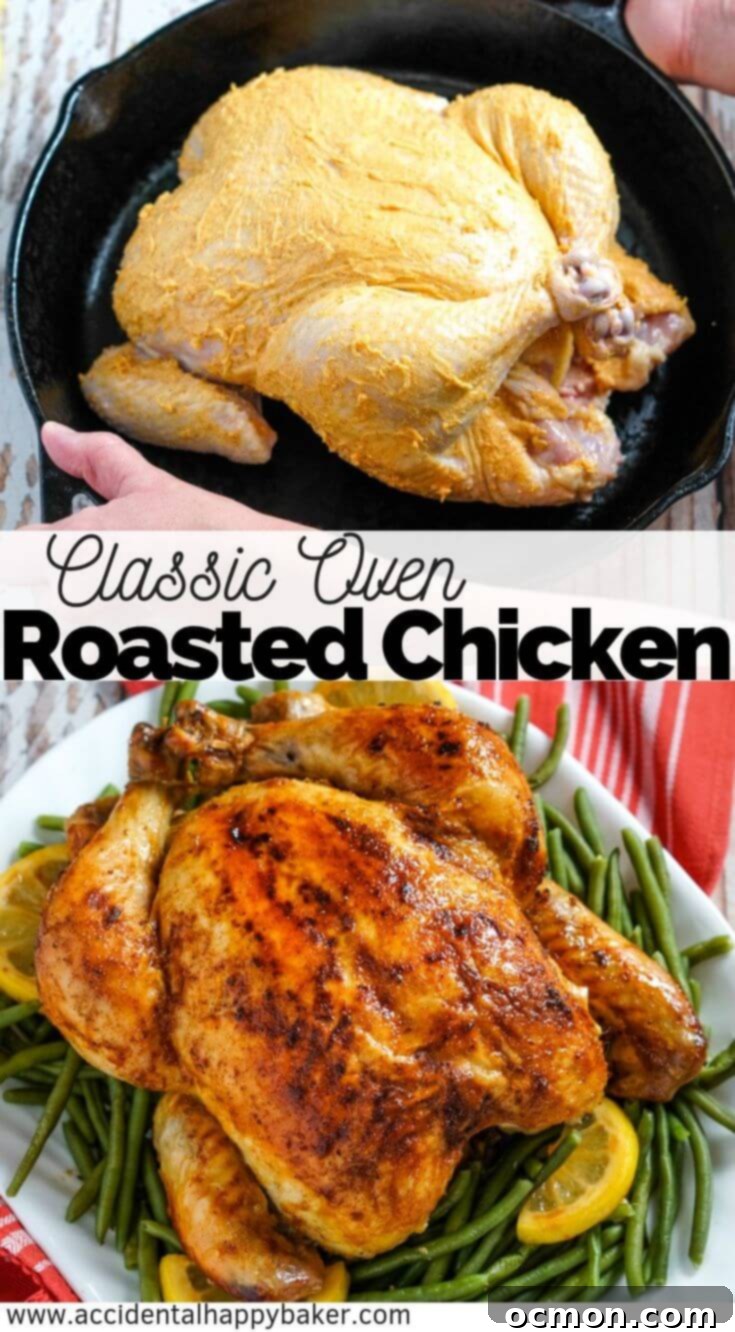 Golden Roast Chicken 11 Tender and juicy classic oven roasted chicken couldn’t be more easy or economical! #ovenroastedchicken #howtoroastchicken #roastchicken #accidentalhappybaker