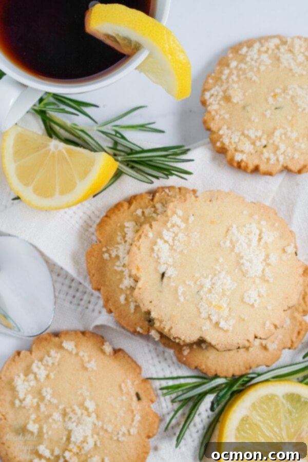Lemon Rosemary Cookies, simple fresh flavors of lemons and rosemary meld together in these buttery shortbread cookies to make an unassuming cookie with a dynamic flavor combination.