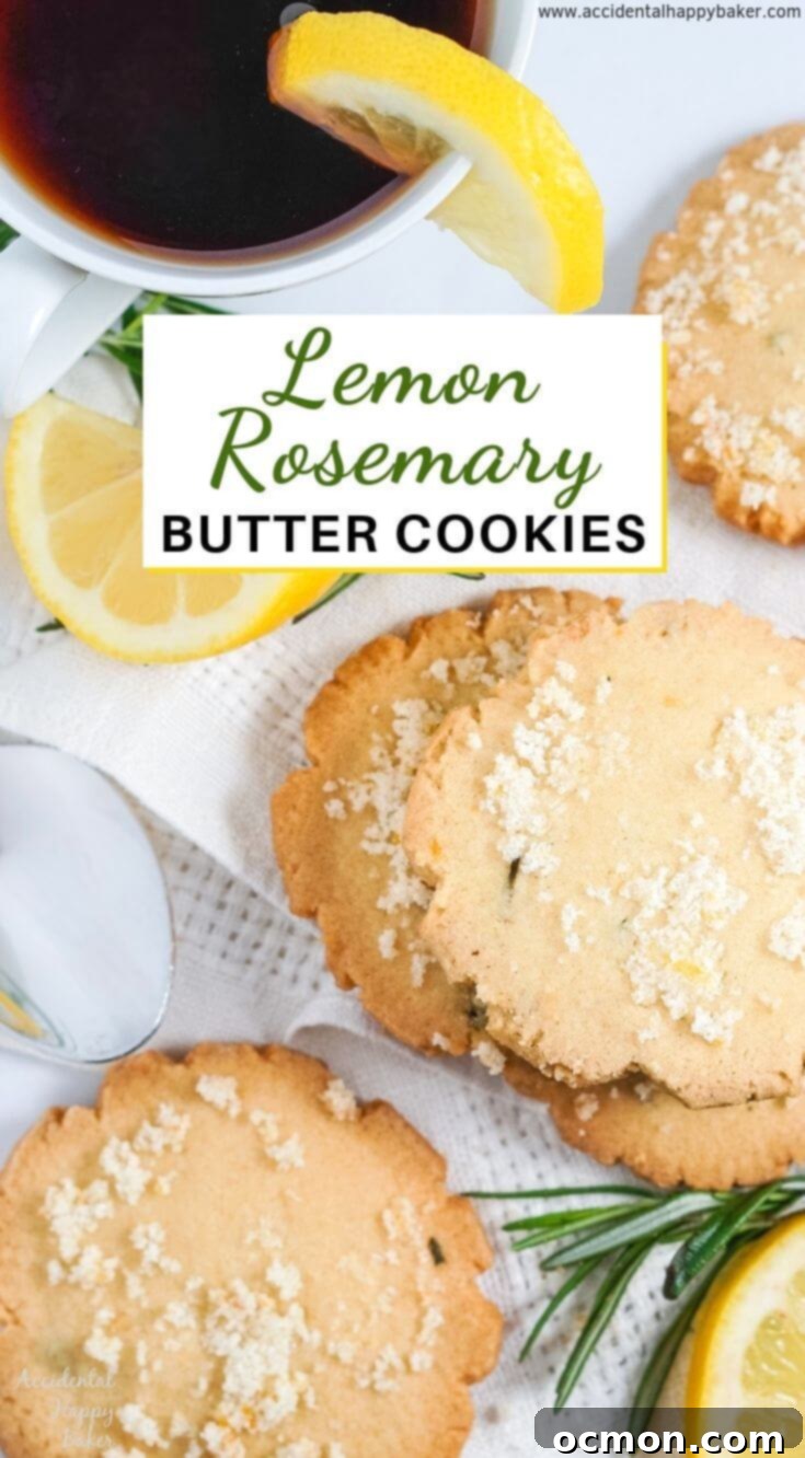 Lemon Rosemary Cookies, simple fresh flavors of lemons and rosemary meld together in these buttery shortbread cookies to make an unassuming cookie with a dynamic flavor combination.