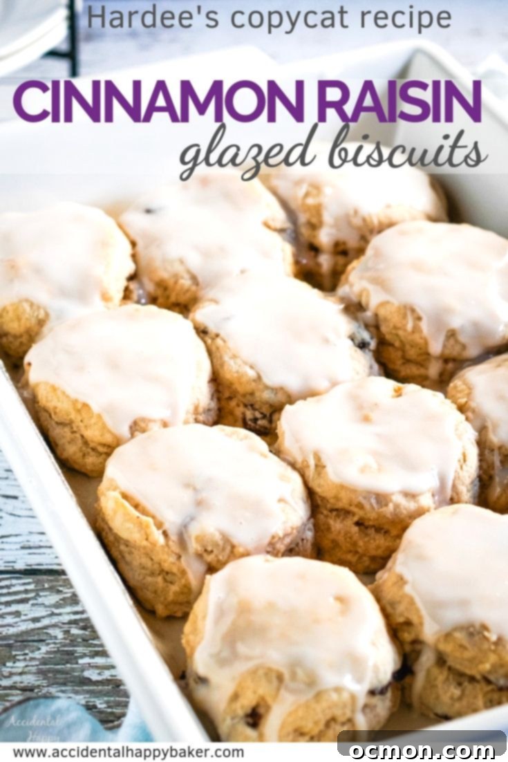 Delightful Cinnamon Raisin Biscuits 9 Cinnamon raisin biscuits full of plump raisins and topped with a creamy vanilla glaze taste just like those famous fast food biscuits you remember. #cinnamonraisin #cinnamonraisinbiscuits #glazedbiscuits #Hardeescopycat