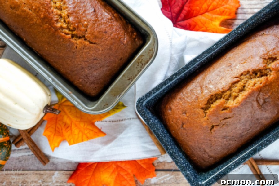 A freshly baked loaf of Downeast Maine Pumpkin Bread, showcasing its moist texture and golden-brown crust.