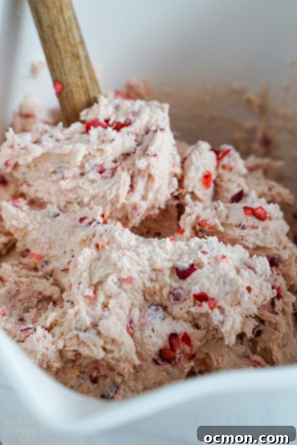 A close up image that shows the texture of the cookie dough. 