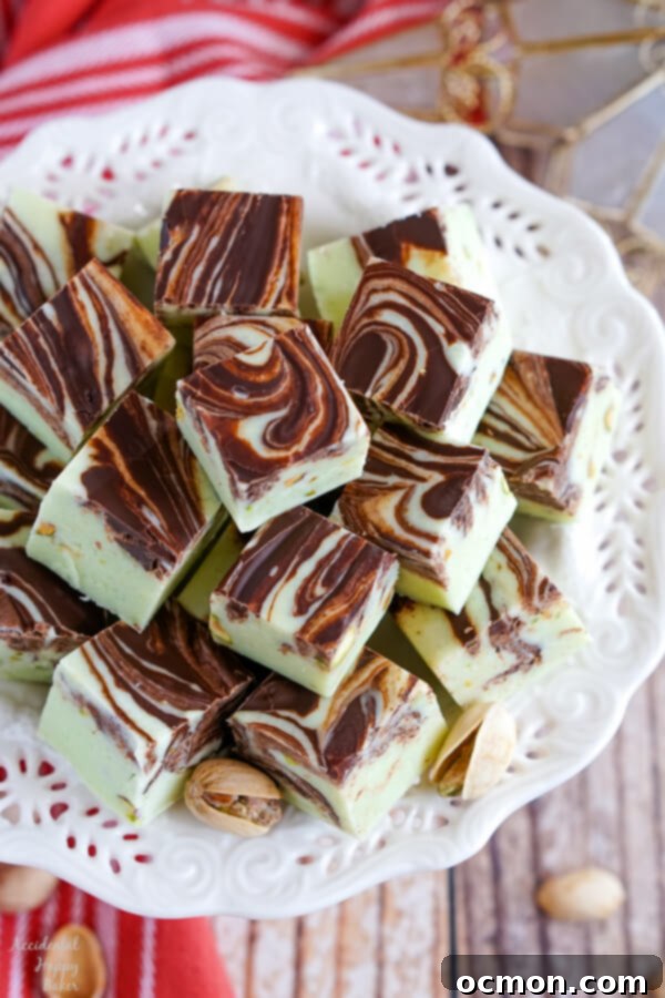 Pistachio Marble Fudge 9 A plate of Pistachio Swirl Fudge