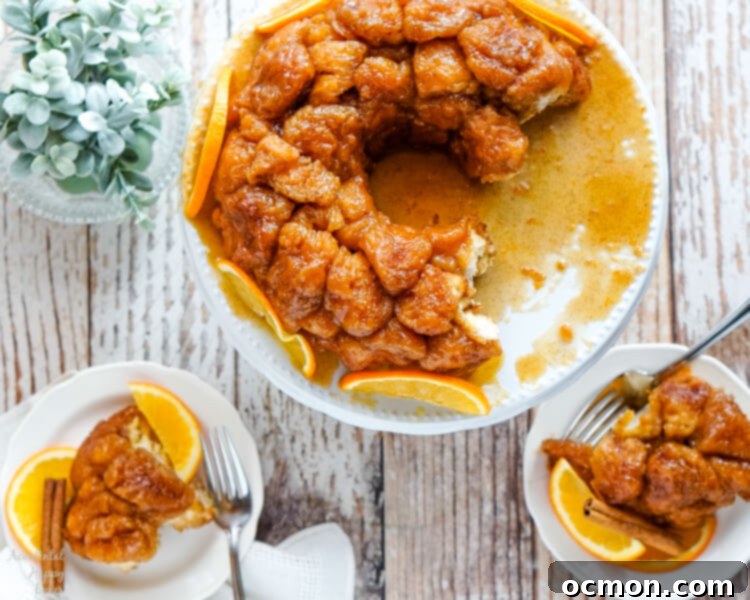 Citrus Spice Pull-Apart Bread 4 A large serving plate of Orange Spiced Monkey Bread and 2 small plates with servings.