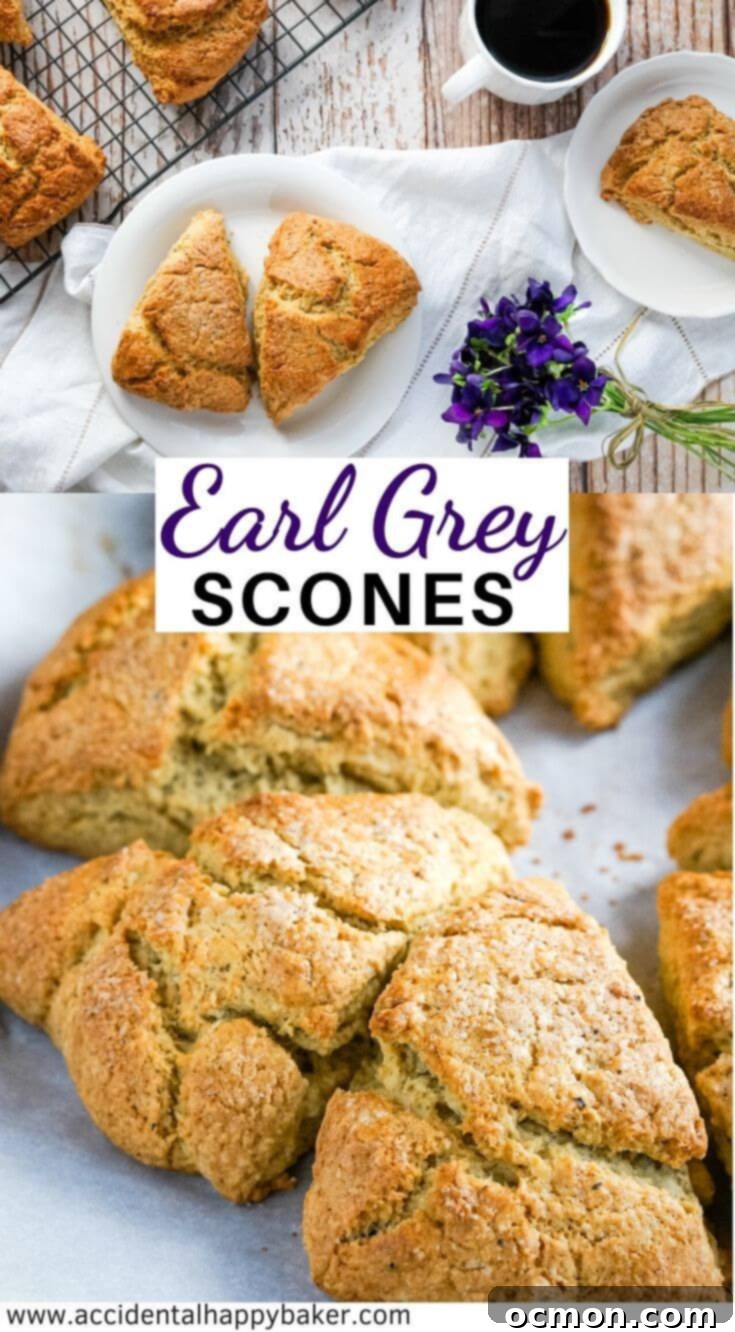 Tea lovers will delight in these Earl Grey Scones. Light and flaky scones are delicately flavored with Earl Grey tea for a tea time treat you can't resist. #sconesrecipe #earlgreytea #accidentalhappybaker