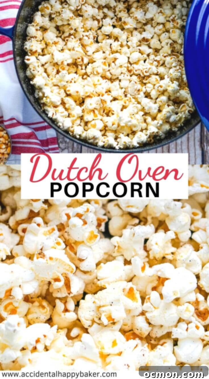 Soft, fluffy and buttery popcorn is easy to make the old fashioned way on the stove top in the Dutch oven. #dutchovenpopcorrn #stovetoppopcorn