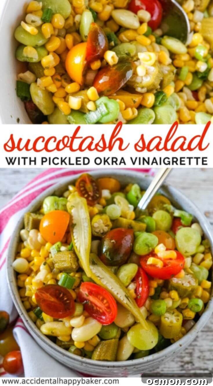 Succotash Salad is a fresh twist on the classic succotash that’s perfect for summer backyard BBQ’s. This salad is full of veggies like corn and lima beans and tossed with a zippy pickled okra vinaigrette. 
