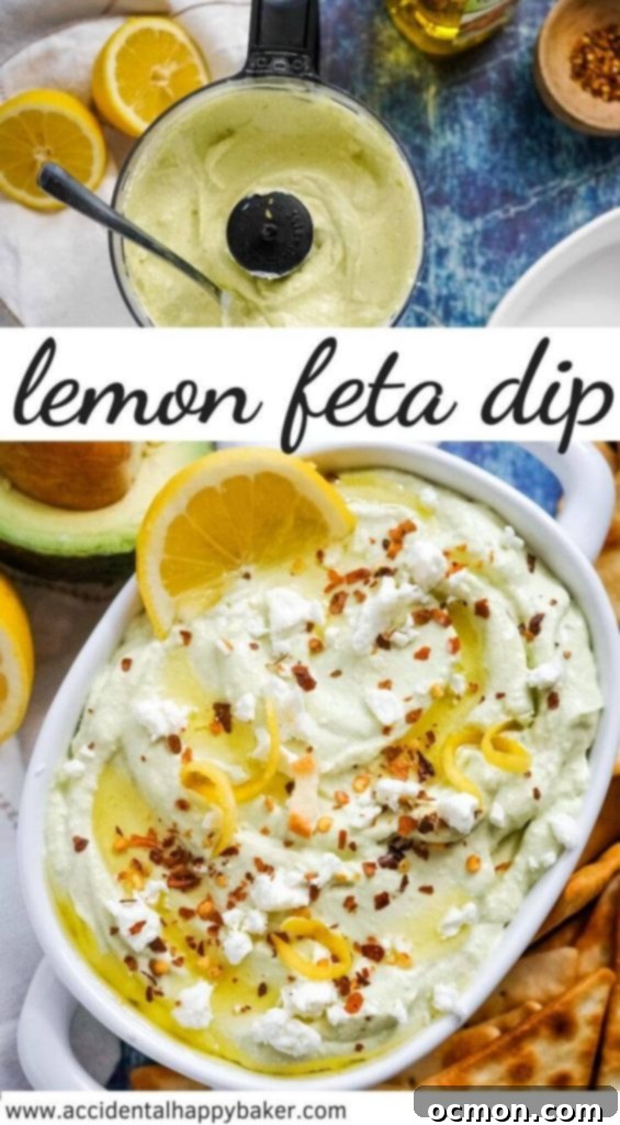 Bright Lemon Feta Dip 8 Creamy dreamy Lemon Feta dip is bright and lemony, cheesy and delicious with a hint of red pepper spice. It's perfect for dipping pita chips and crudites.