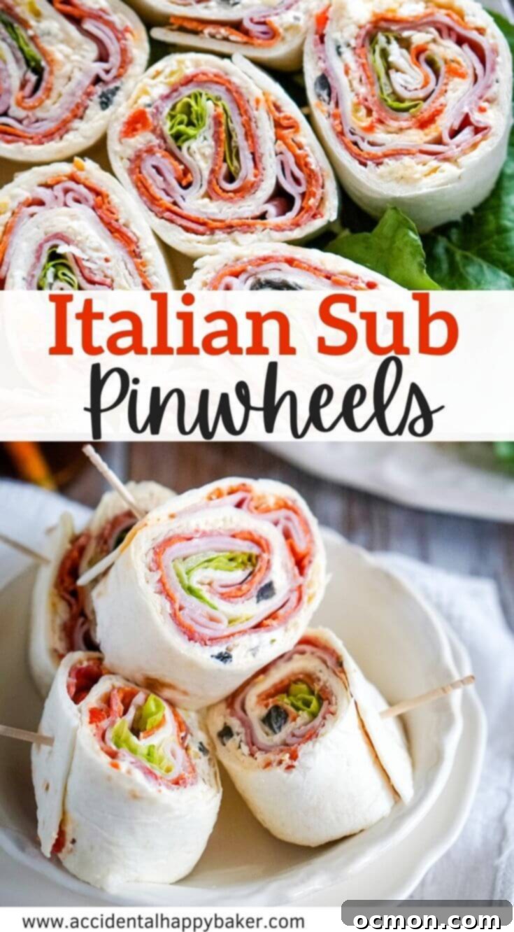 Irresistible Italian Twists 6 A vibrant close-up of a stack of Italian Pinwheels, emphasizing their colorful layers of meat, cheese, and spread, perfect for pinning.