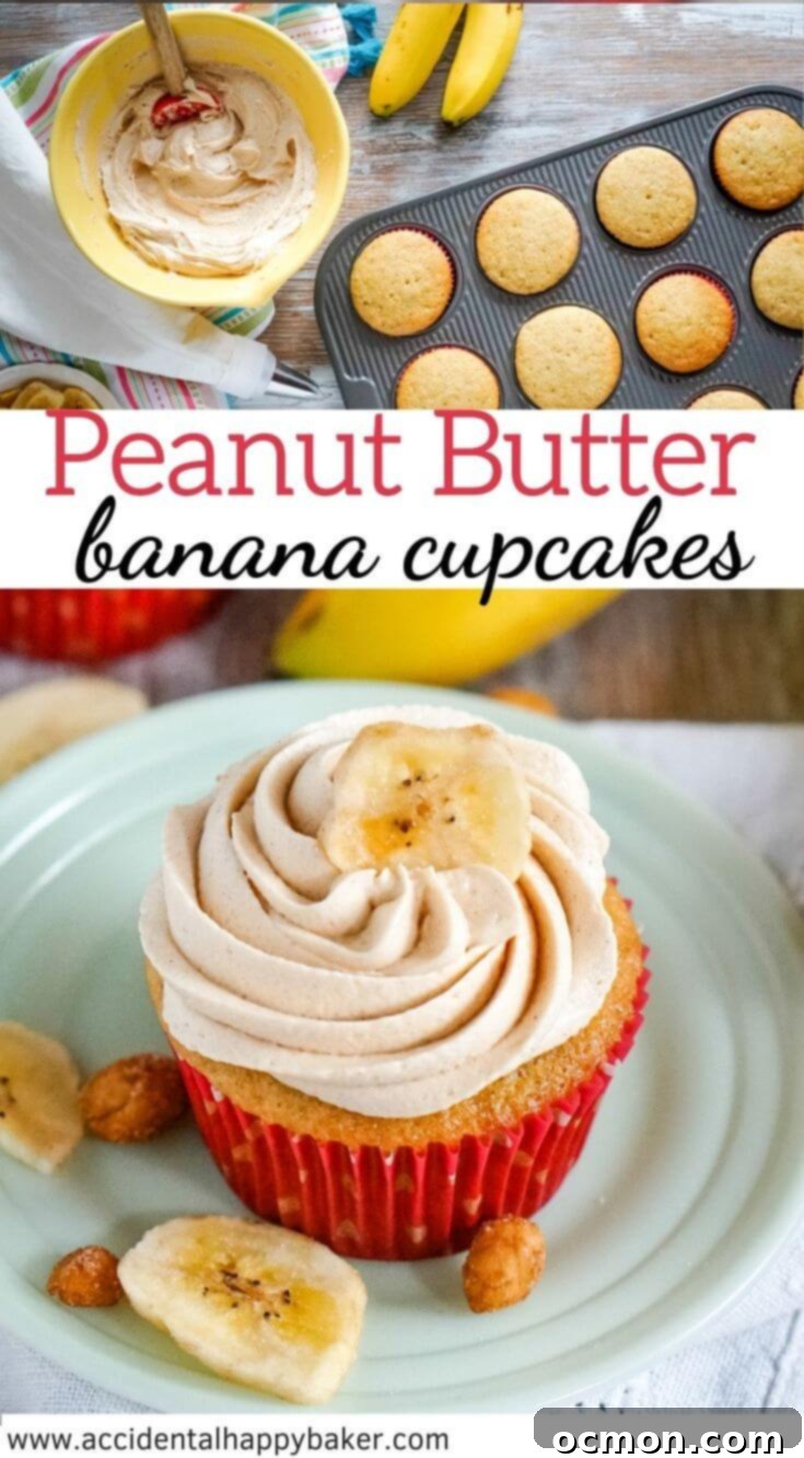Peanut Butter Banana Bliss Cupcakes 7 Soft and fluffy banana cupcakes topped with creamy peanut butter frosting – a perfect combination of flavors.
