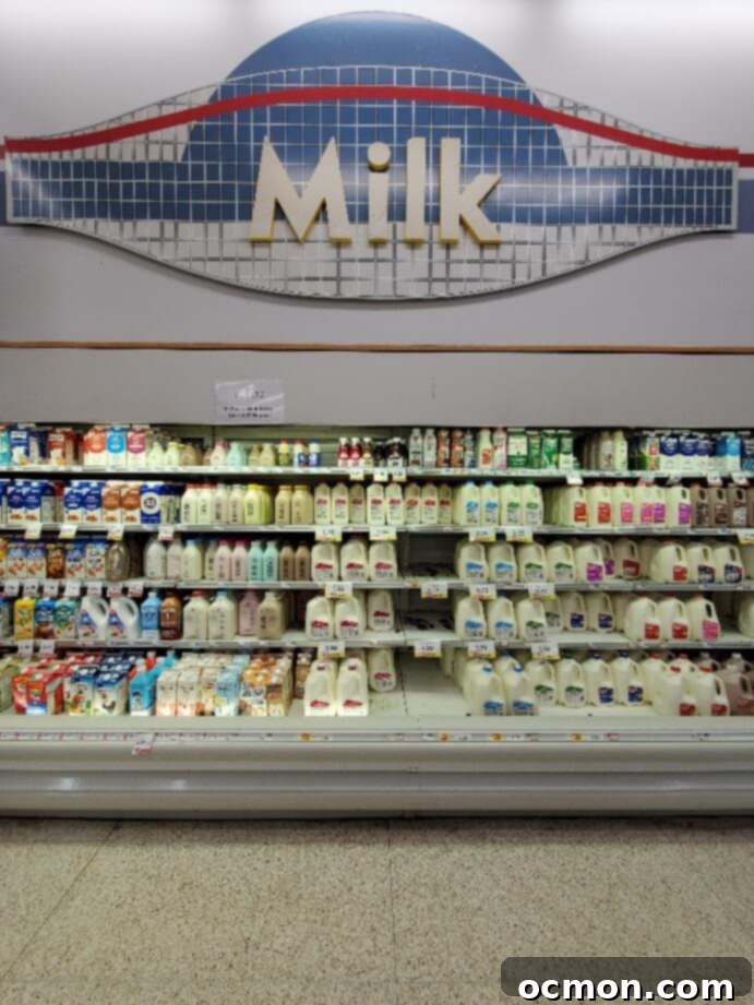 Warm Cinnamon Apple French Toast Bake 4 A milk display at Hy-Vee food store.