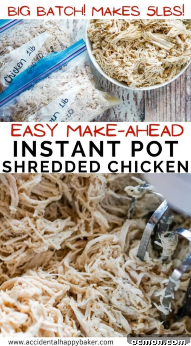 This Instant Pot Shredded Chicken recipe is such a time saver! Easily make a big batch, 5 pounds, of juicy and tender shredded chicken to use now or freeze for later. 