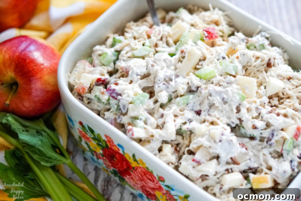 Crisp Apple Pecan Chicken Salad 2 apple pecan chicken salad in a floral bowl